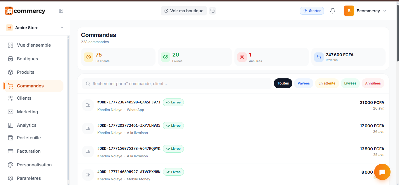 Gestion des commandes